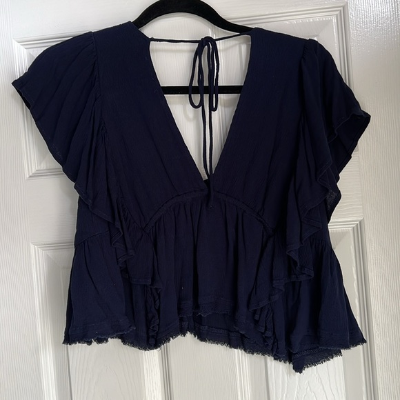Lyn Burches Navy Blue Rayon Blouse - Picture 2 of 6
